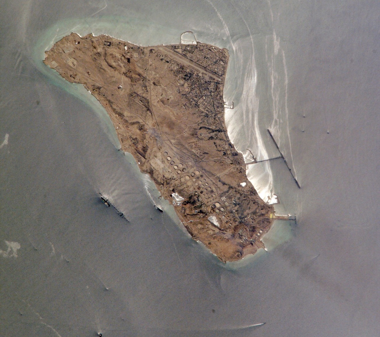 Kharg Island, Iran. Showing crude loading and storage infrastructure. Source: NASA